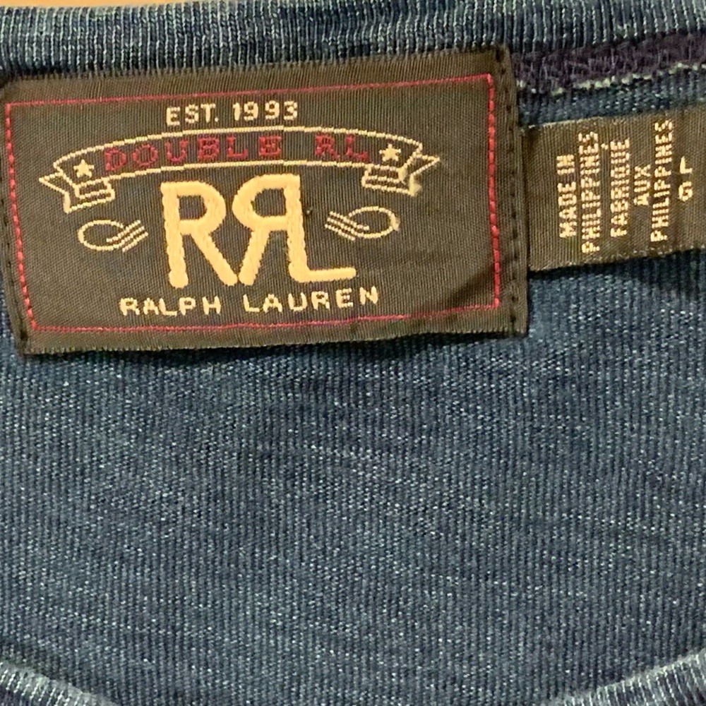 Double RRL Ralph Lauren Men Short Sleeve Crew Neck T-Shirt Blue Size L - Picture 3 of 8